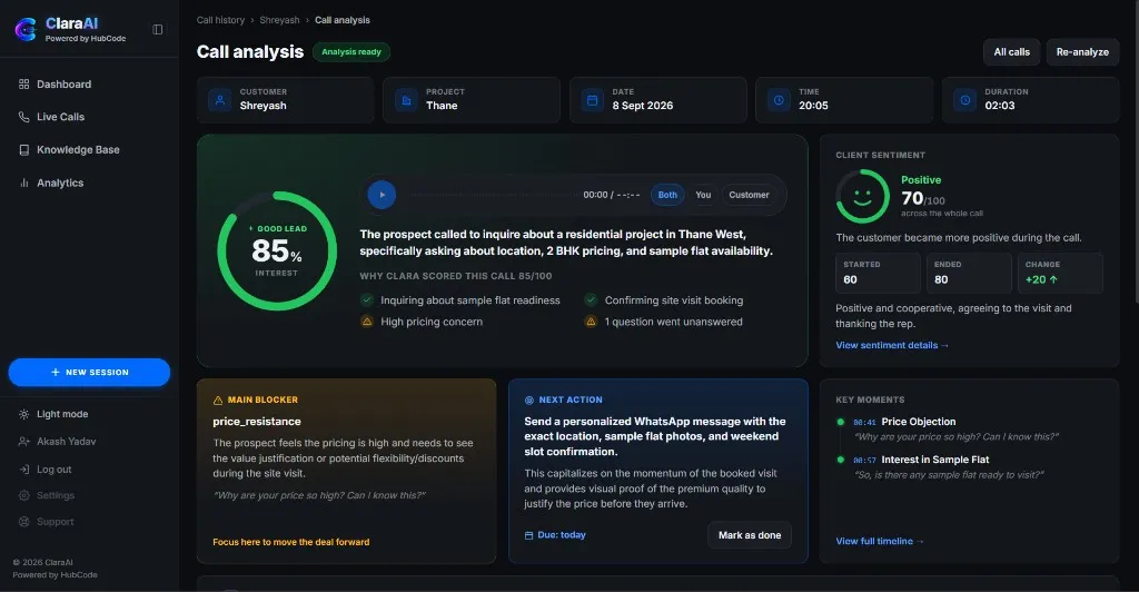 Clara AI call analysis preview